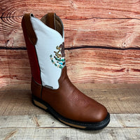 Men's Mexico Flag Leather Square Toe Cowboy Work Boot Est. 975