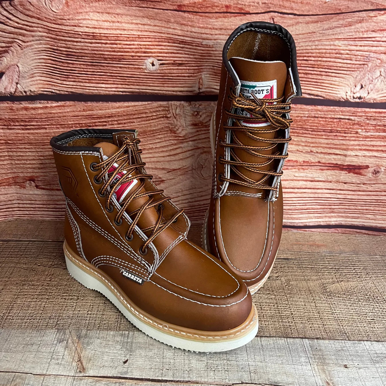 Men's Work Boots Genuine Leather Oil Water Resistant Strong and Light Weight Soles Est. 250 Gold
