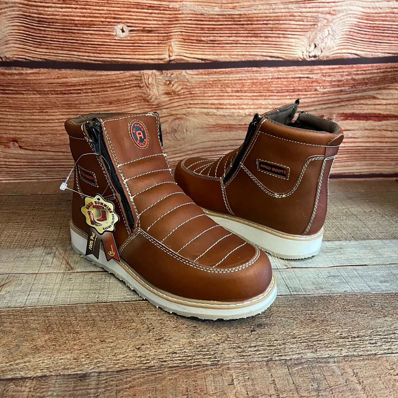 Men's Best Work Boots Zipper Genuine Leather Oil Water Resistant Est. 339 Gold