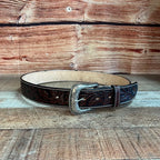 Genuine Handtooled Cincelado Leather Western Belt with Removable Buckle - Brown