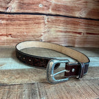Genuine Handtooled Cincelado Leather Western Belt with Removable Buckle - Brown