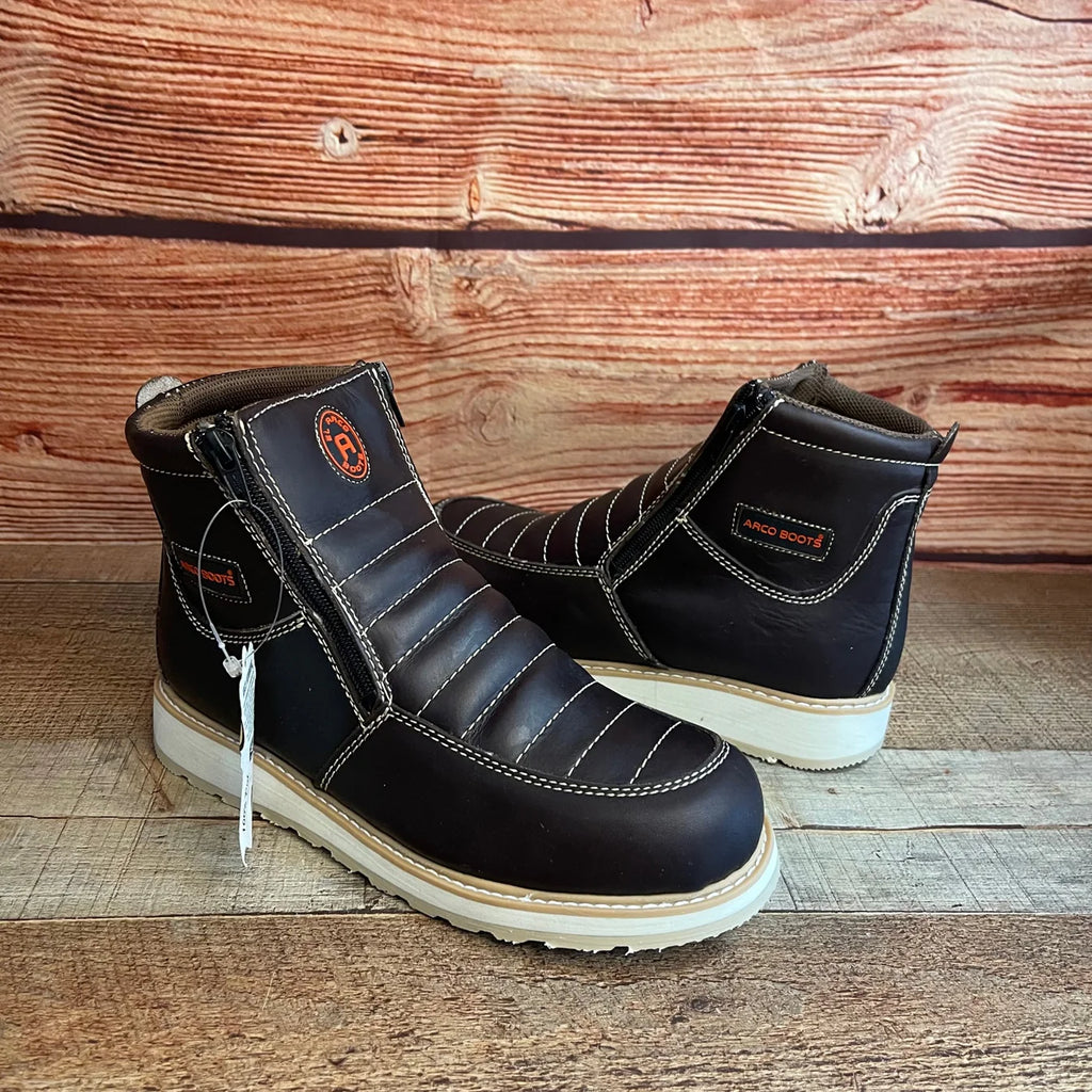 Men's Best Work Boots Zipper Genuine Leather Oil Water Resistant Est. 339 Brown