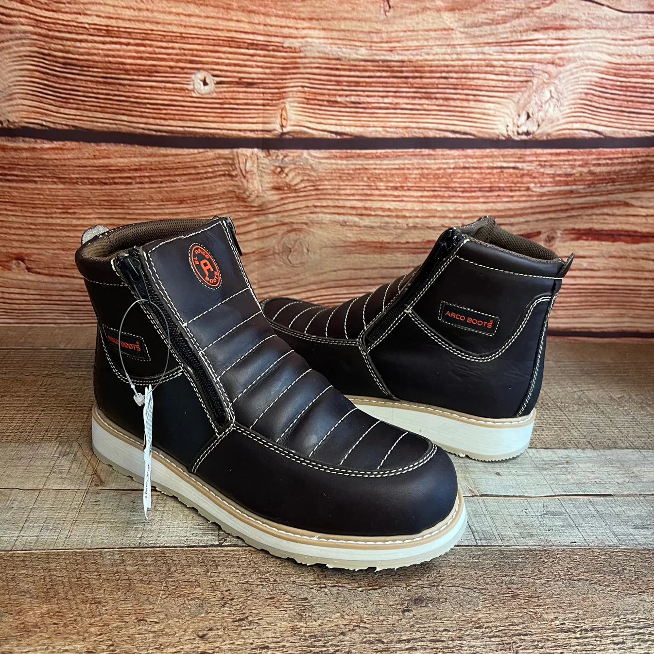 Men's Best Work Boots Zipper Genuine Leather Oil Water Resistant Est. 339 Brown
