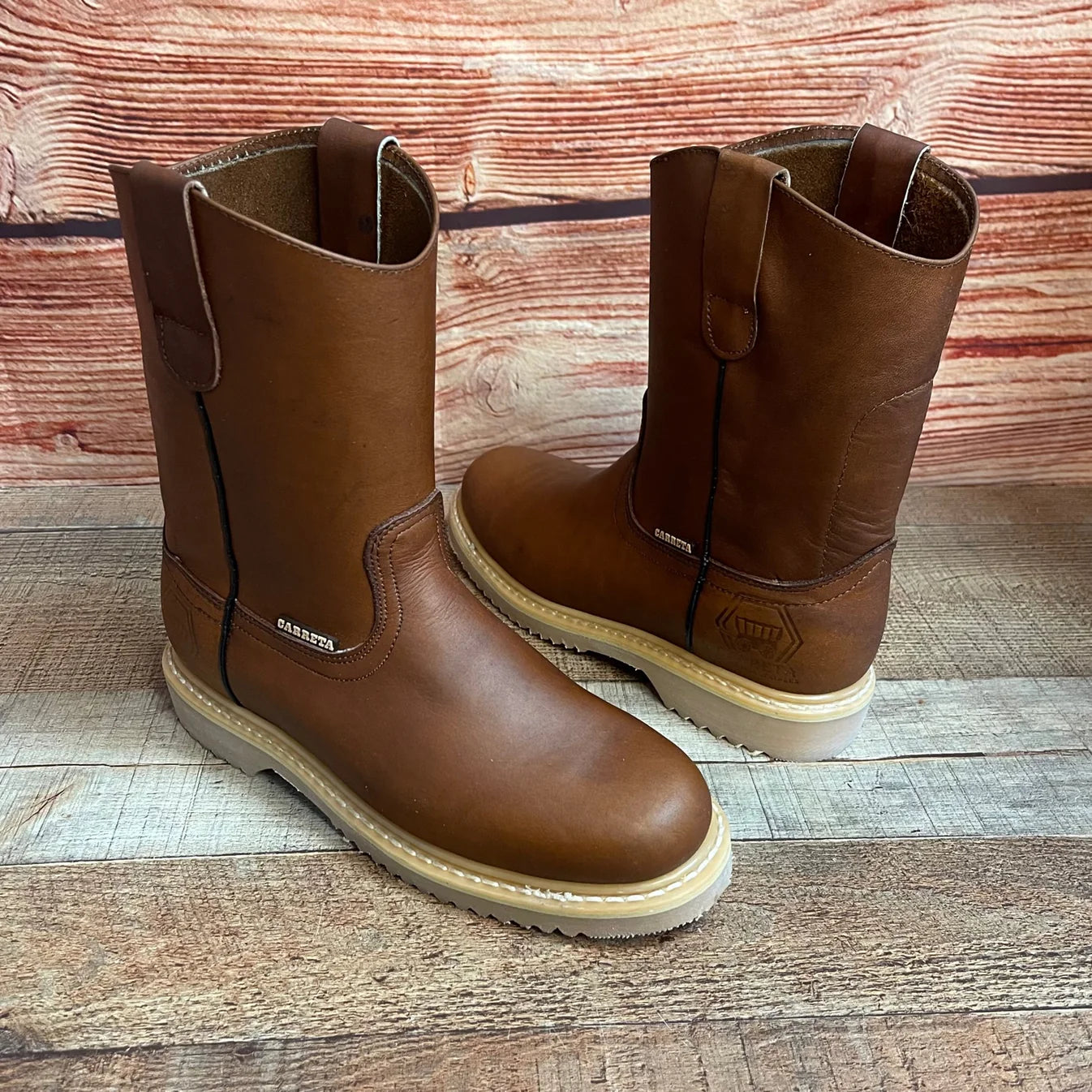Women's Work Boots Pull On Leather Oil Water Resistant Round Toe Est. 305