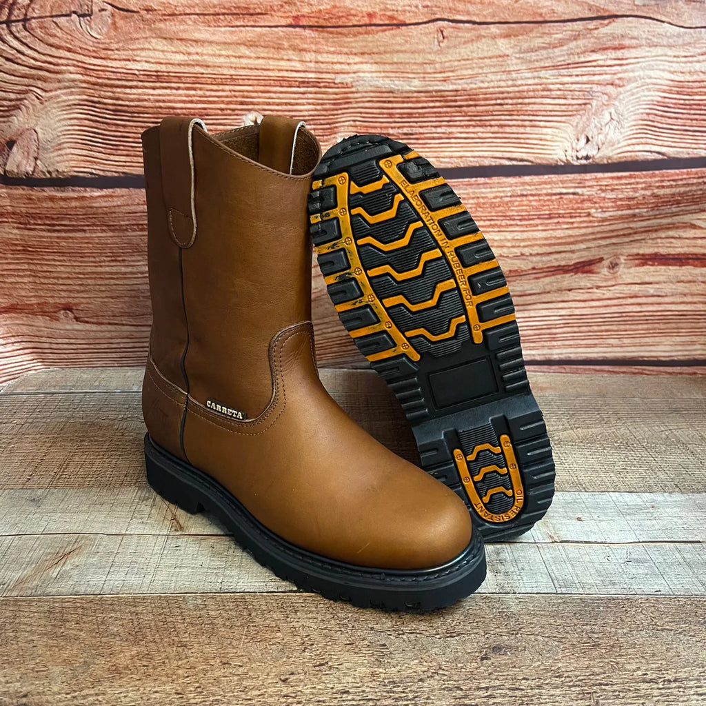 Men's Durable Truck Sole Round Toe Work Pull On Oil Resistant Leather Boots Est. 310 Gold