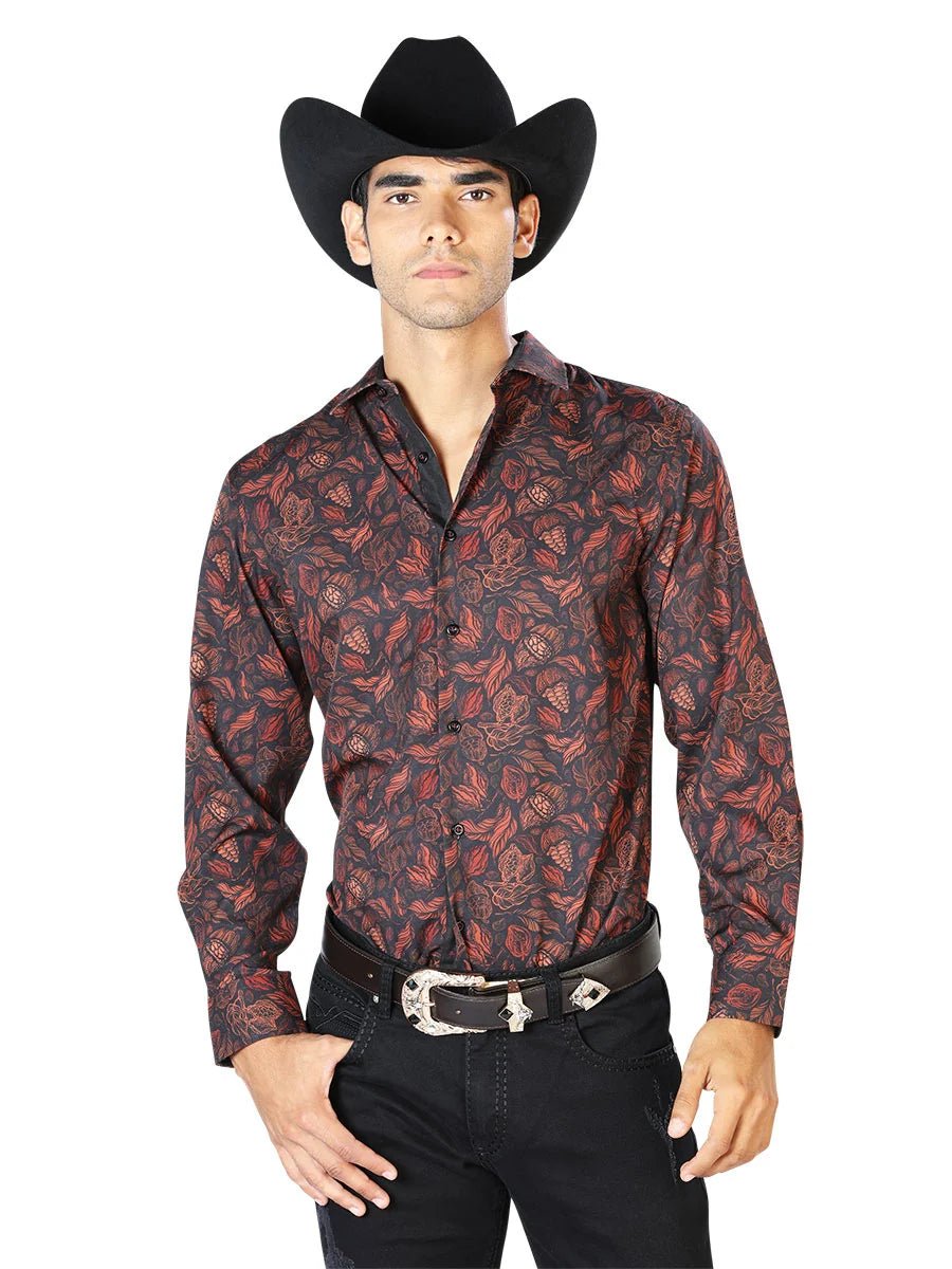 Black And Brick Long Sleeve Shirt 43541 - OriginalWestern.com