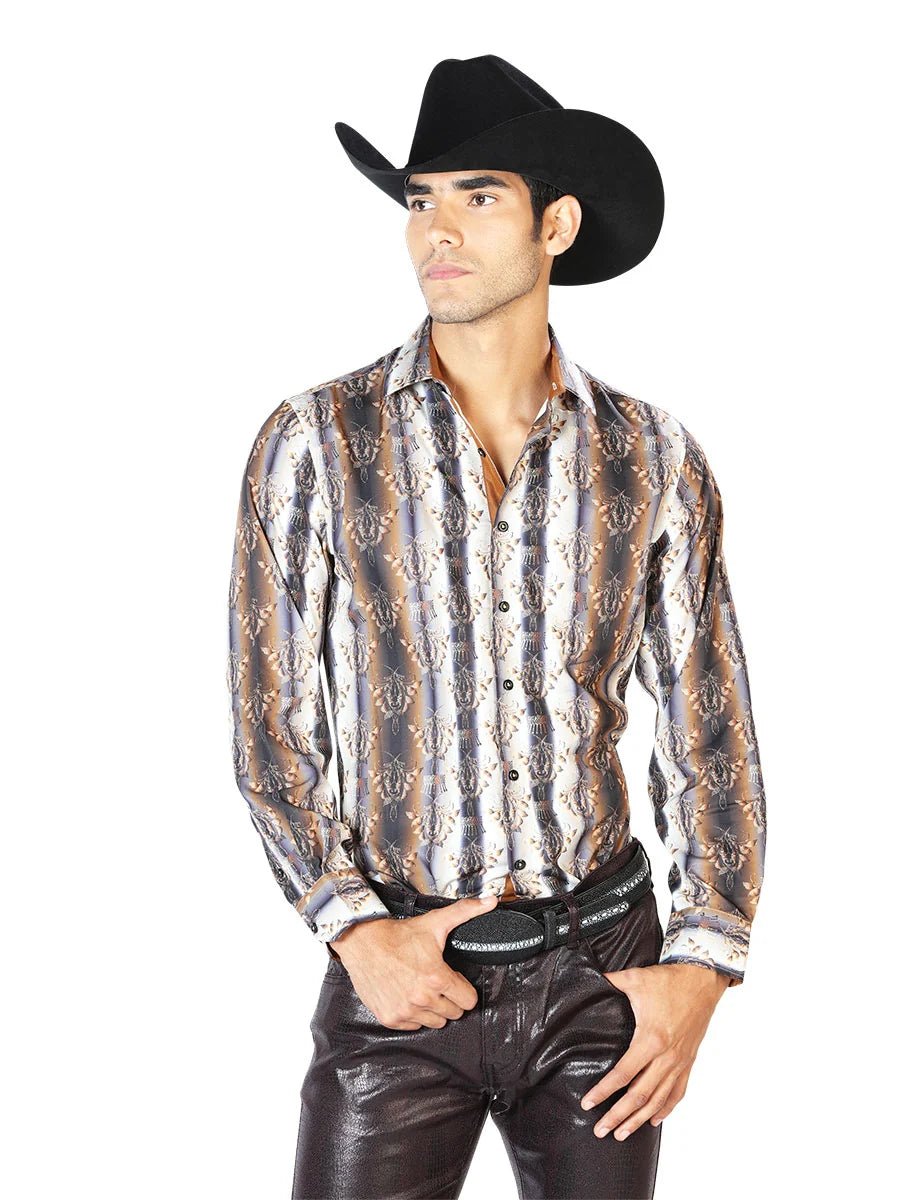 Black And Brown Casual Long Sleeve Shirt 43546 - OriginalWestern.com