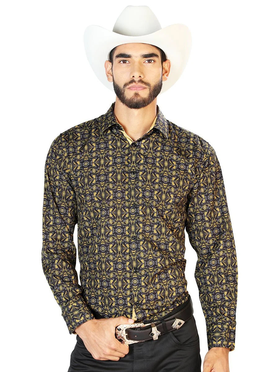El General -  Long Sleeve Casual Shirt - Black And Gold 126273