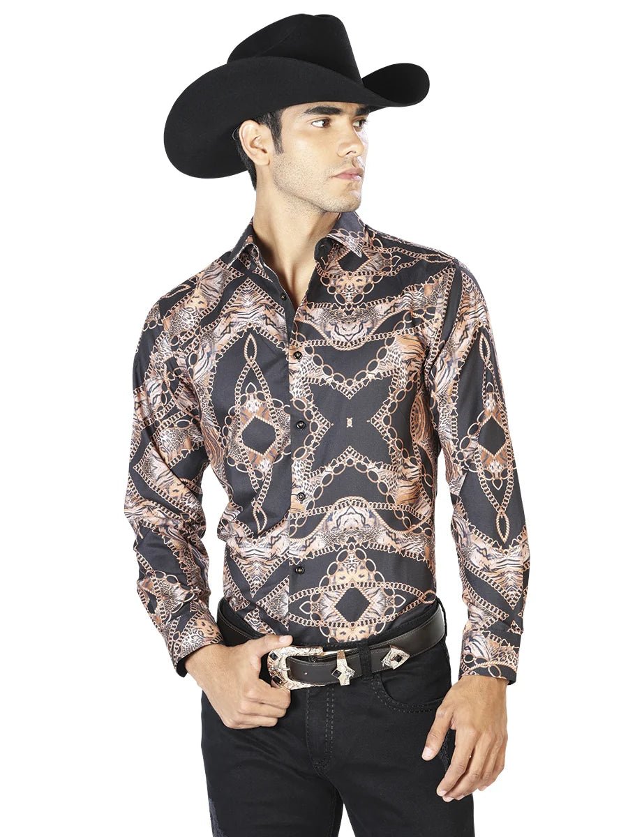 Black And Leopard Casual Long Sleeve Shirt 43564 - OriginalWestern.com