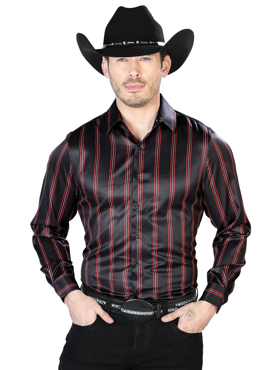 Black And Red Casual Long Sleeve Shirt 43922 - OriginalWestern.com