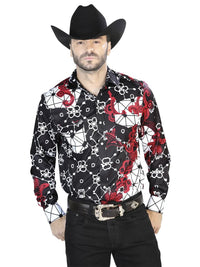 Black And Red Casual Long Sleeve Shirt 44076 - OriginalWestern.com
