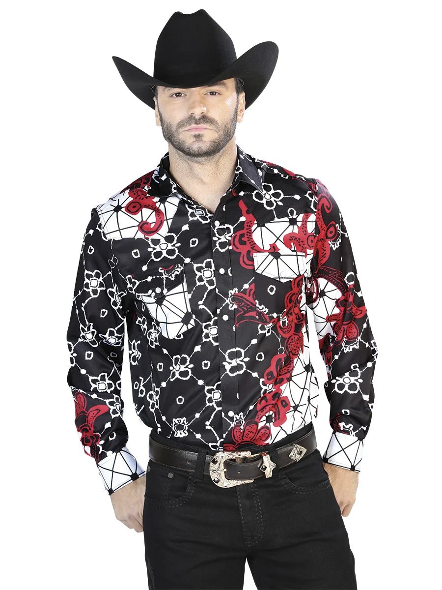 Black And Red Casual Long Sleeve Shirt 44076 - OriginalWestern.com
