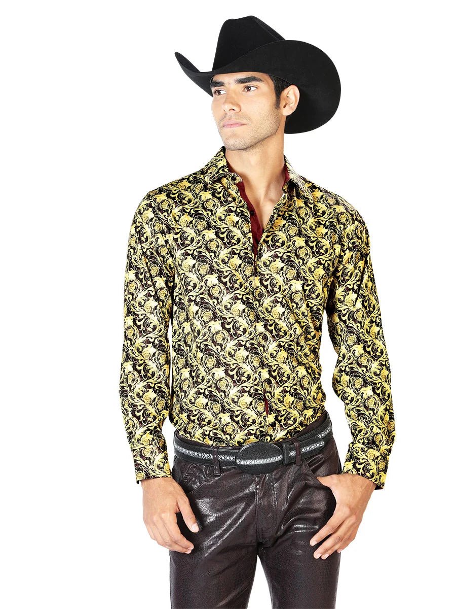 Black And Yellow Casual Long Sleeve Shirt 43542 - OriginalWestern.com