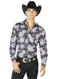 Black Beige Casual Long Sleeve Shirt 43540 - OriginalWestern.com