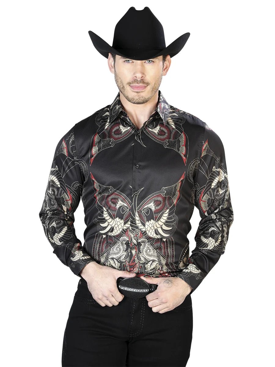 Black Casual Long Sleeve Shirt 43669 - OriginalWestern.com
