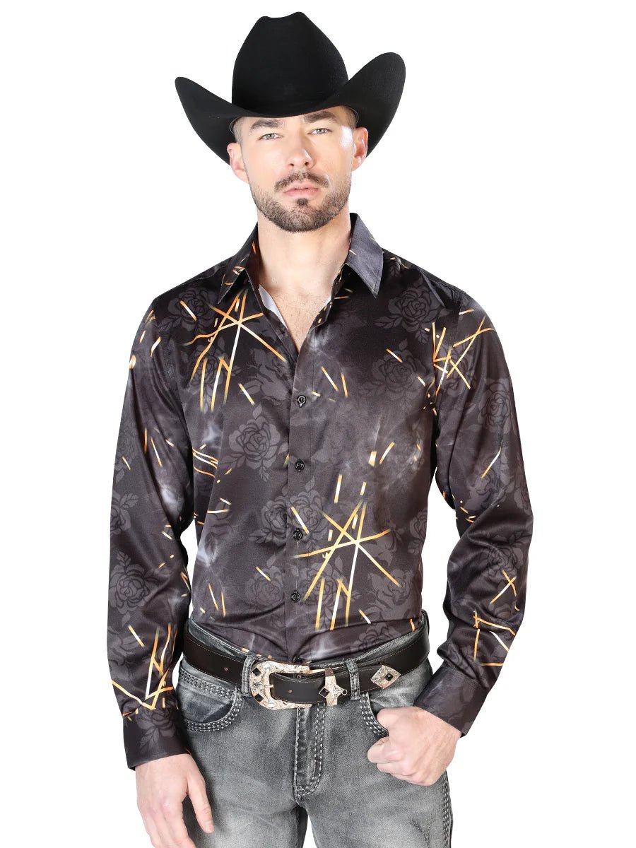 Black Casual Long Sleeve Shirt 43989 - OriginalWestern.com