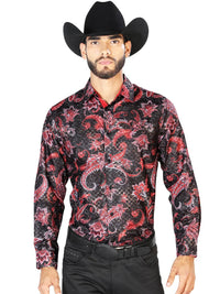 Black Red Casual Long Sleeve Shirt 43804 - OriginalWestern.com