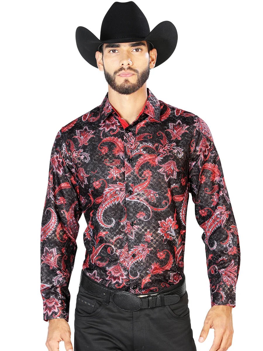 Black Red Casual Long Sleeve Shirt 43804 - OriginalWestern.com