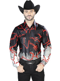 El General - Casual Long Sleeve Shirt - Black Red 44074