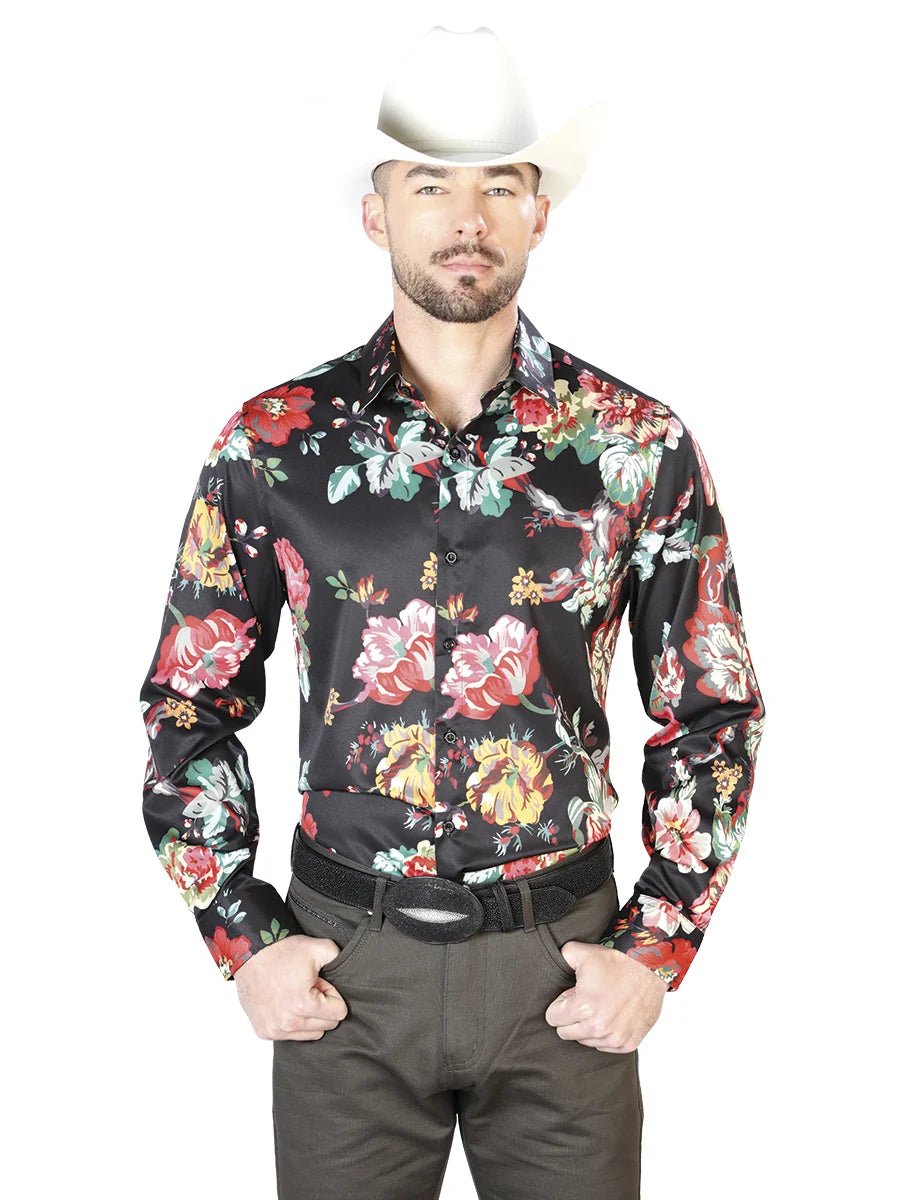 Black With Red Roses Casual Long Sleeve Shirt 43675 - OriginalWestern.com