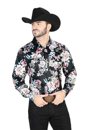 Black/Print Roses Casual Long Sleeve Shirt 44111 - OriginalWestern.com