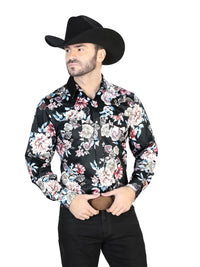 El General- Black/Print Roses Casual Long Sleeve Shirt 44111