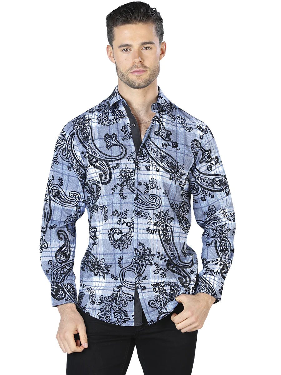 Blue And Black Casual Long Sleeve Shirt 44058 - OriginalWestern.com