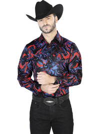 Blue And Red Casual Long Sleeve Shirt 44080 - OriginalWestern.com