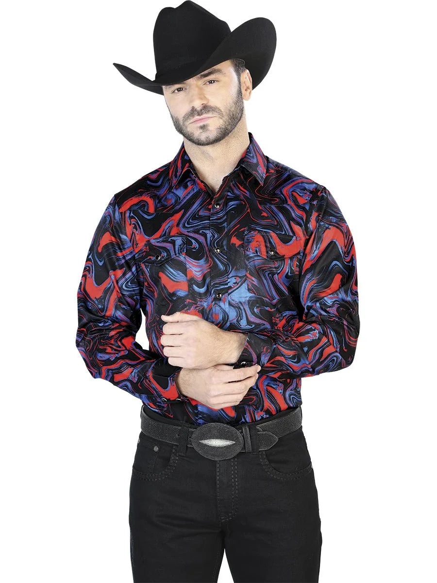 Blue And Red Casual Long Sleeve Shirt 44080
