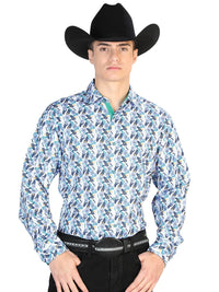 Blue And White Casual Long Sleeve Shirt 126274 - OriginalWestern.com