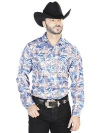 Blue And White Casual Long Sleeve Shirt 44086 - OriginalWestern.com