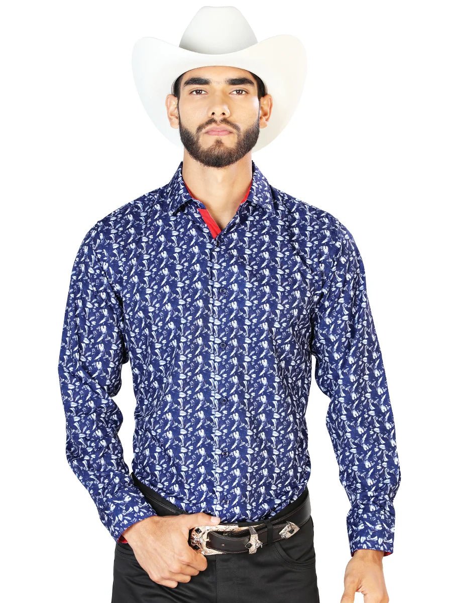 Blue Casual Long Sleeve Shirt 126261 - OriginalWestern.com
