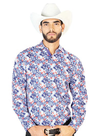 Blue Casual Long Sleeve Shirt 126278 - OriginalWestern.com