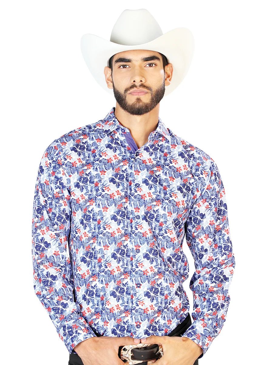Blue Casual Long Sleeve Shirt 126278 - OriginalWestern.com