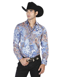 Blue Casual Long Sleeve Shirt 43582 - OriginalWestern.com