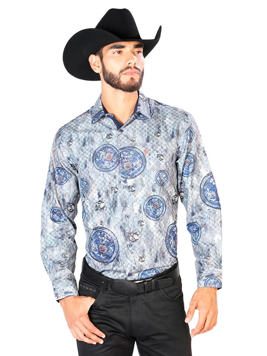 Blue Casual Long Sleeve Shirt 43823 - OriginalWestern.com
