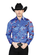 Blue Casual Long Sleeve Shirt 43942 - OriginalWestern.com