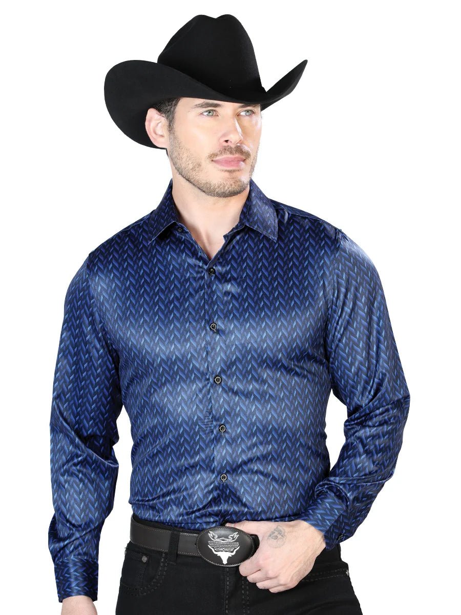 Blue Casual Long Sleeve Shirt 43967 - OriginalWestern.com