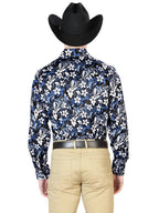 Blue Flower Casual Long Sleeve Shirt 43954 - OriginalWestern.com