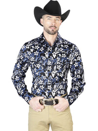 Blue Flower Casual Long Sleeve Shirt 43954 - OriginalWestern.com
