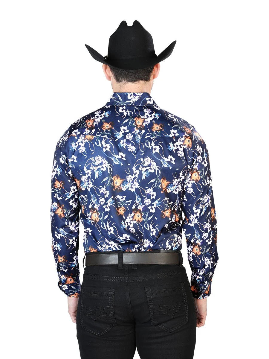 El General - Casual Long Sleeve Shirt- Blue Flowers 43957