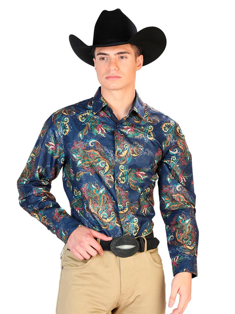 Blue Multicolor Casual Long Sleeve Shirt 43827 - OriginalWestern.com