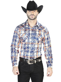 Blue Orange Casual Long Sleeve Shirt 44063 - OriginalWestern.com