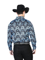 Blue Print Casual Long Sleeve Shirt 43963