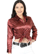 El General Women’s Blusa Manga Larga o Corta De Moda Burgundy-Gold 44555
