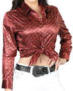 El General Women’s Blusa Manga Larga o Corta De Moda Burgundy-Gold 44555