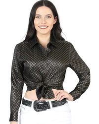 El General Women’s Blusa Manga Larga o Corta De Moda Negro-Oro 44559