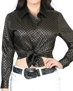El General Women’s Blusa Manga Larga o Corta De Moda Negro-Oro 44559