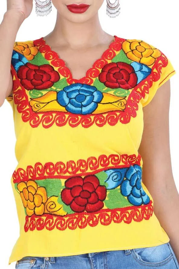 El General Women’s Blusa Bordada Artesanal Zinacantan Amarilla 601412