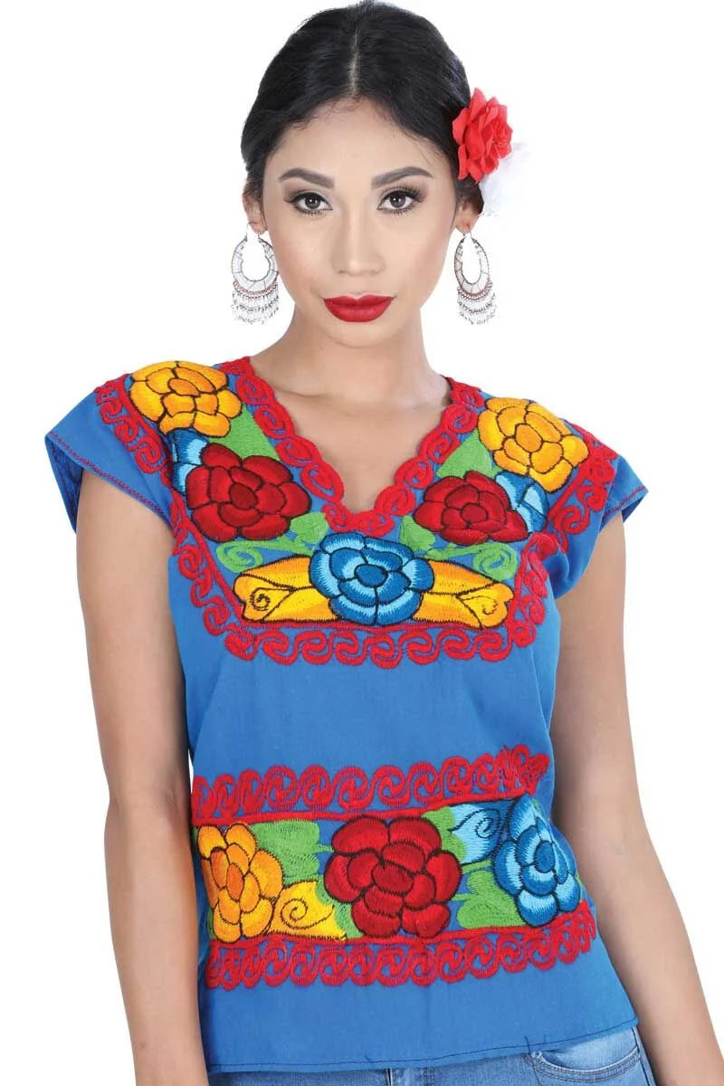El General Women’s Blusa Bordada Artesanal Zinacantan Azul 601413